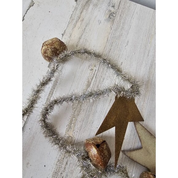 Antique 8' tinsel star Bell Garland tree metal silver unique - Picture 7 of 8